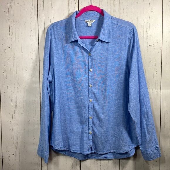 Orvis Womens Button Up Long Sleeve Linen Blend Shirt - Picture 1 of 16